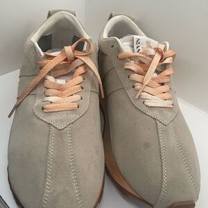 Lanvin Men's Taupe Sneakers with Peach Laces